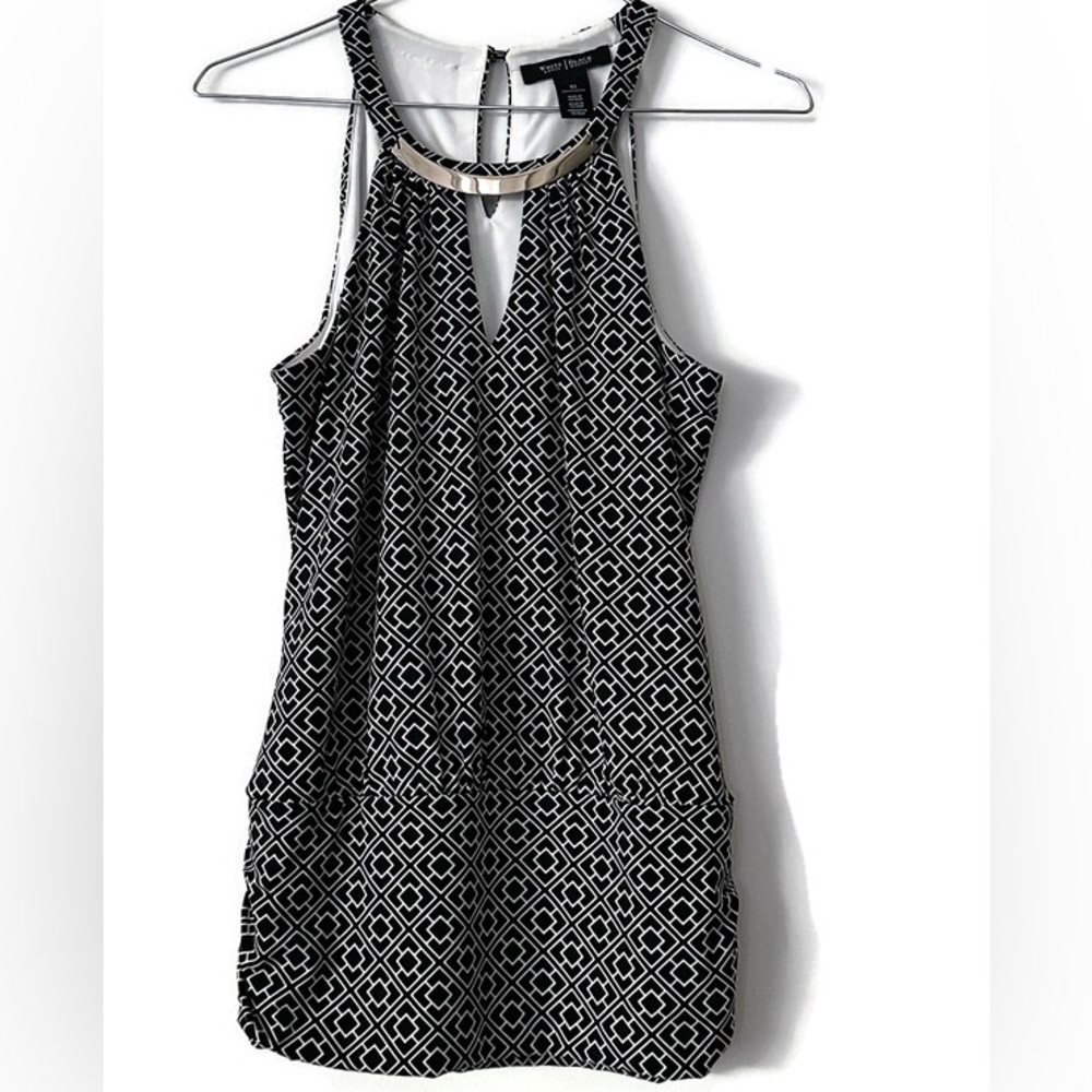 White House Black Market Black and White Geometric Pattern Halter Top XS